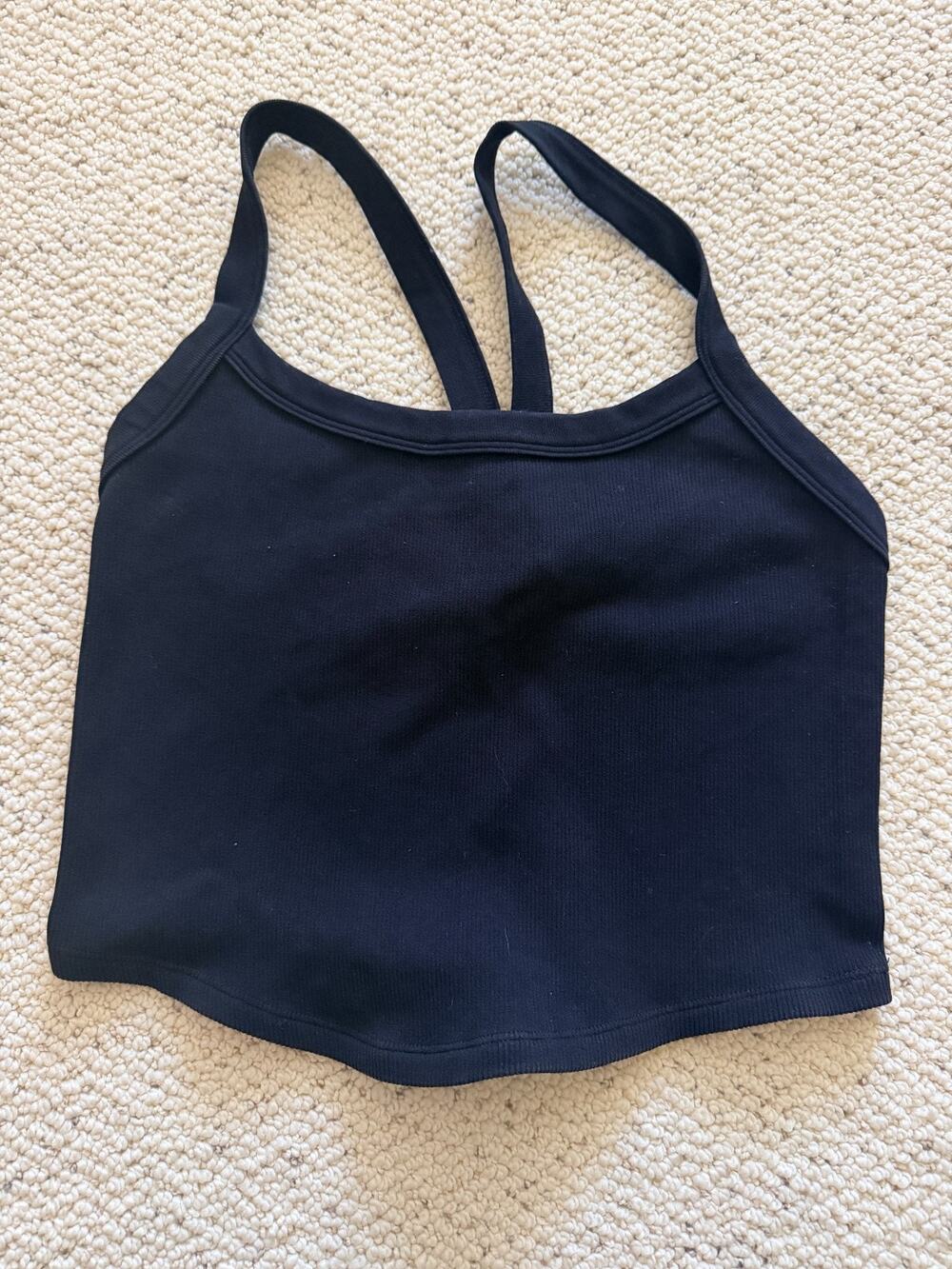 Black Ribbed Bralette Crop Top Strappy Back Longline Yoga Tank XS/S Womens Gym